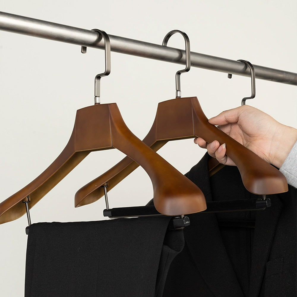 Wholesale Wide Shoulder Plastic Suit Hangers with Flocked Bar & Custom Logo