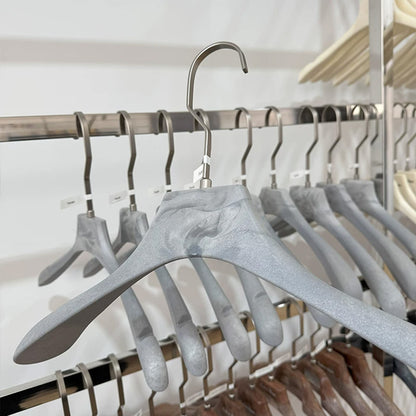 Gray Wood Grain Resin Suit Hangers with Custom Logo for Retail Display