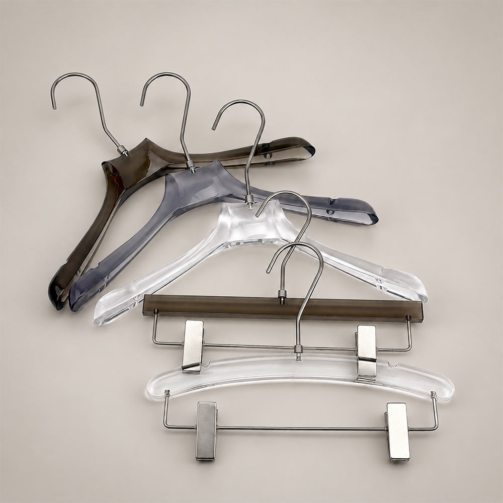 Transparent Acrylic Clothes & Pants Hangers for Boutiques – 50 Pack