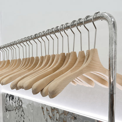Wide Shoulder Beech Wood Hangers with Pants Bar – Natural Wood Suit Hangers