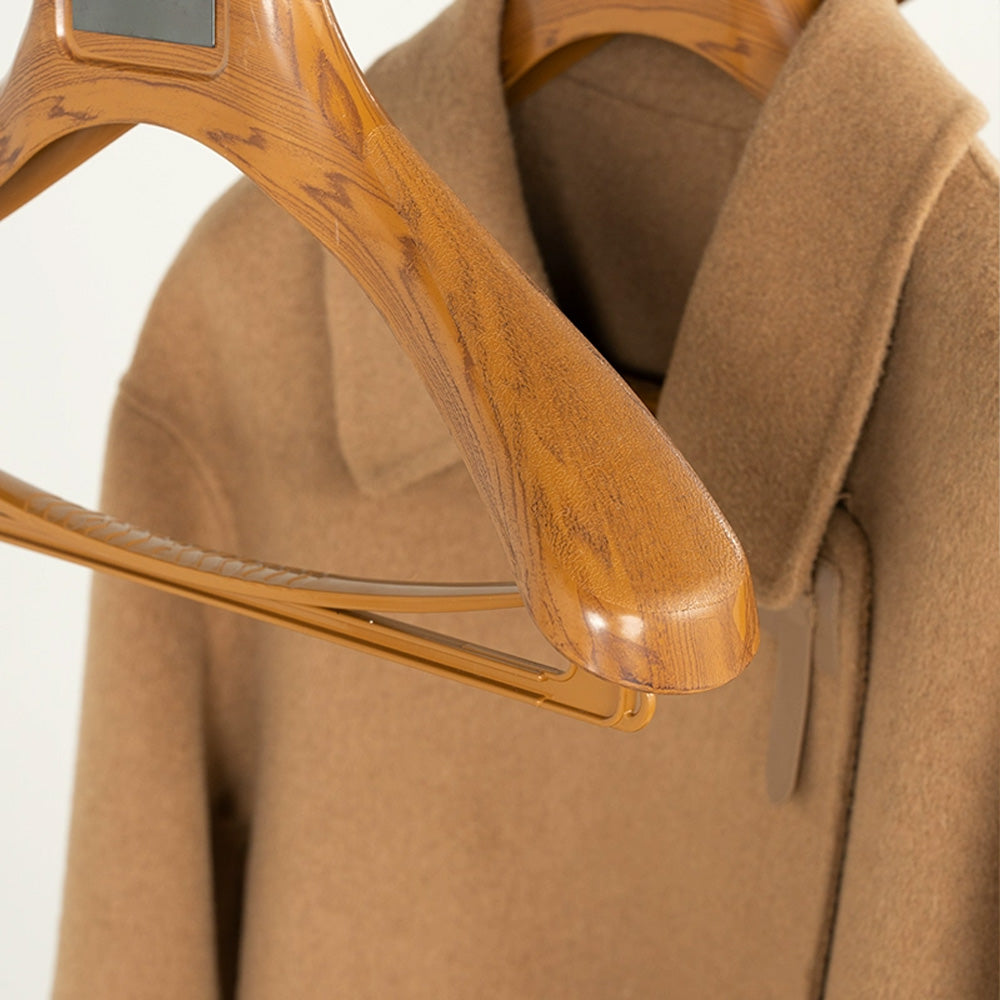 Custom Logo Faux Wood Plastic Suit Hangers with Pants Bar | Wholesale