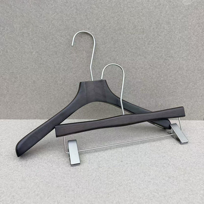 Custom Logo Rubber Wood Hangers with Pants Clips for Boutiques