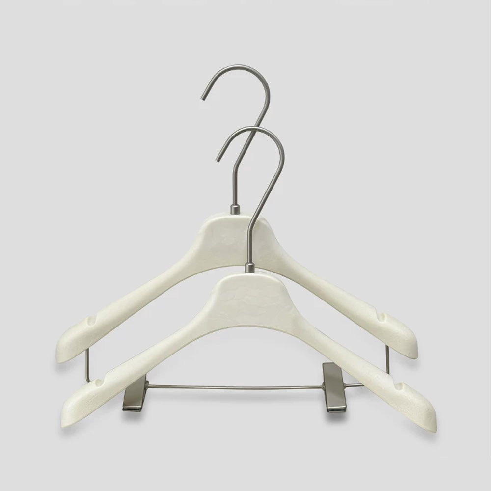 Wholesale Ivory ABS Resin Clothes Hangers with Custom Logo & Adjustable Clips