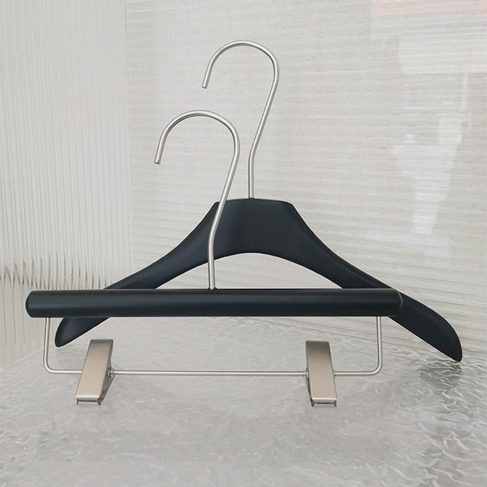 Black Wooden Kids Hangers & Pant Hangers with Adjustable Clips | Custom Logo