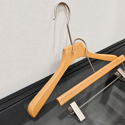 Custom Beech Wood Suit Hangers & Pants Hangers with Clips Wholesale