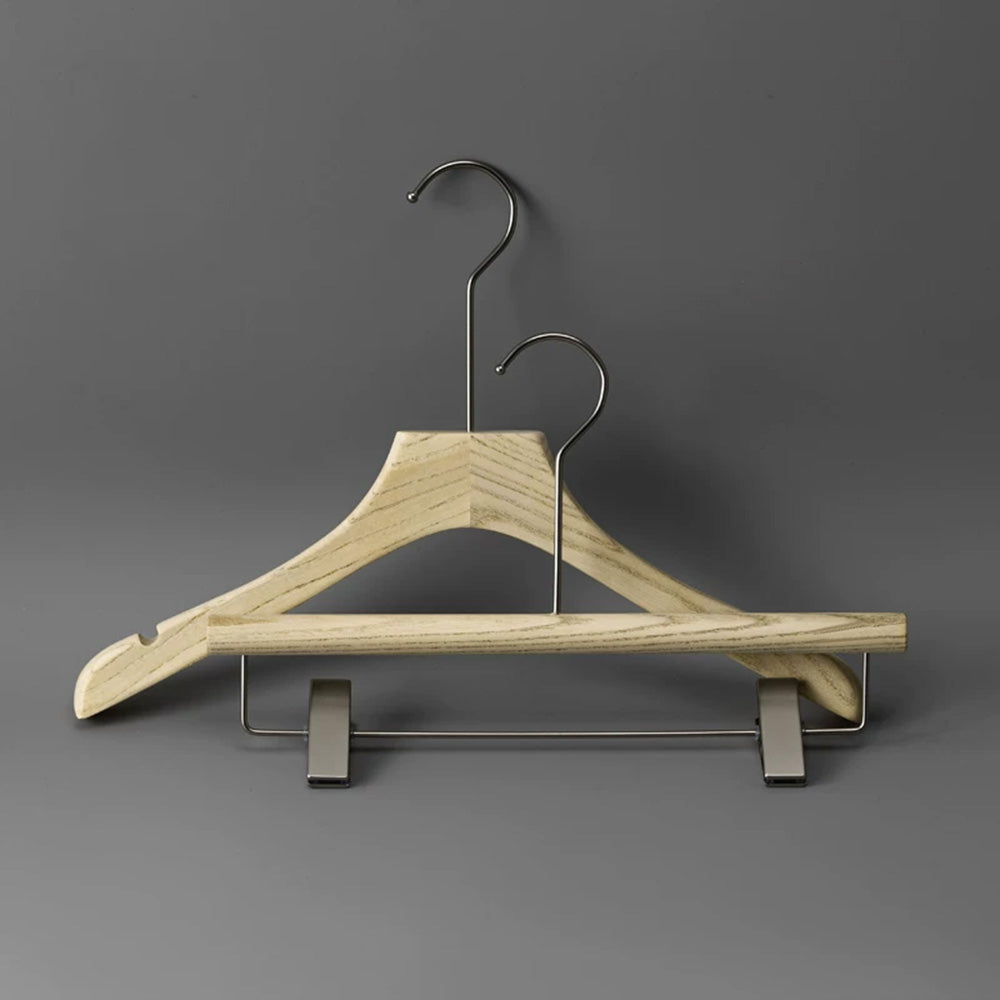 Custom Ash Wood Women’s Clothes & Pants Hangers with Clips Wholesale