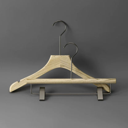 Custom Ash Wood Women’s Clothes & Pants Hangers with Clips Wholesale