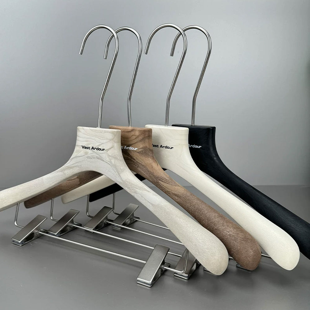 Wood Grain Resin Hangers with Clips for Boutique Clothing Stores
