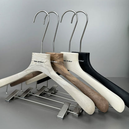Wood Grain Resin Hangers with Clips for Boutique Clothing Stores