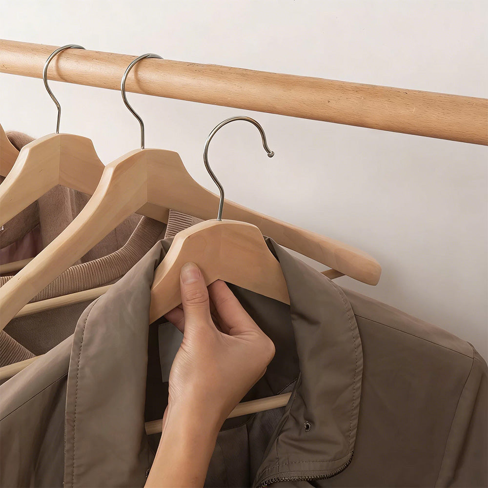 Wide Shoulder Wooden Suit Hanger with Trouser Bar & 360° Swivel Hook