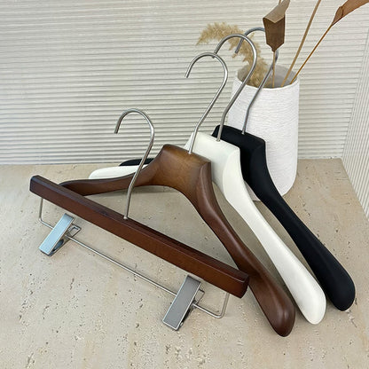 Solid Oak Wooden Hangers for Women with Adjustable Clips & 360° Swivel Hook