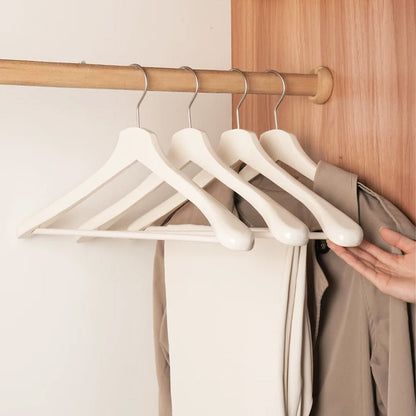 White Wooden Wide Shoulder Hangers with Pants Bar – Matte & Glossy, 46 cm