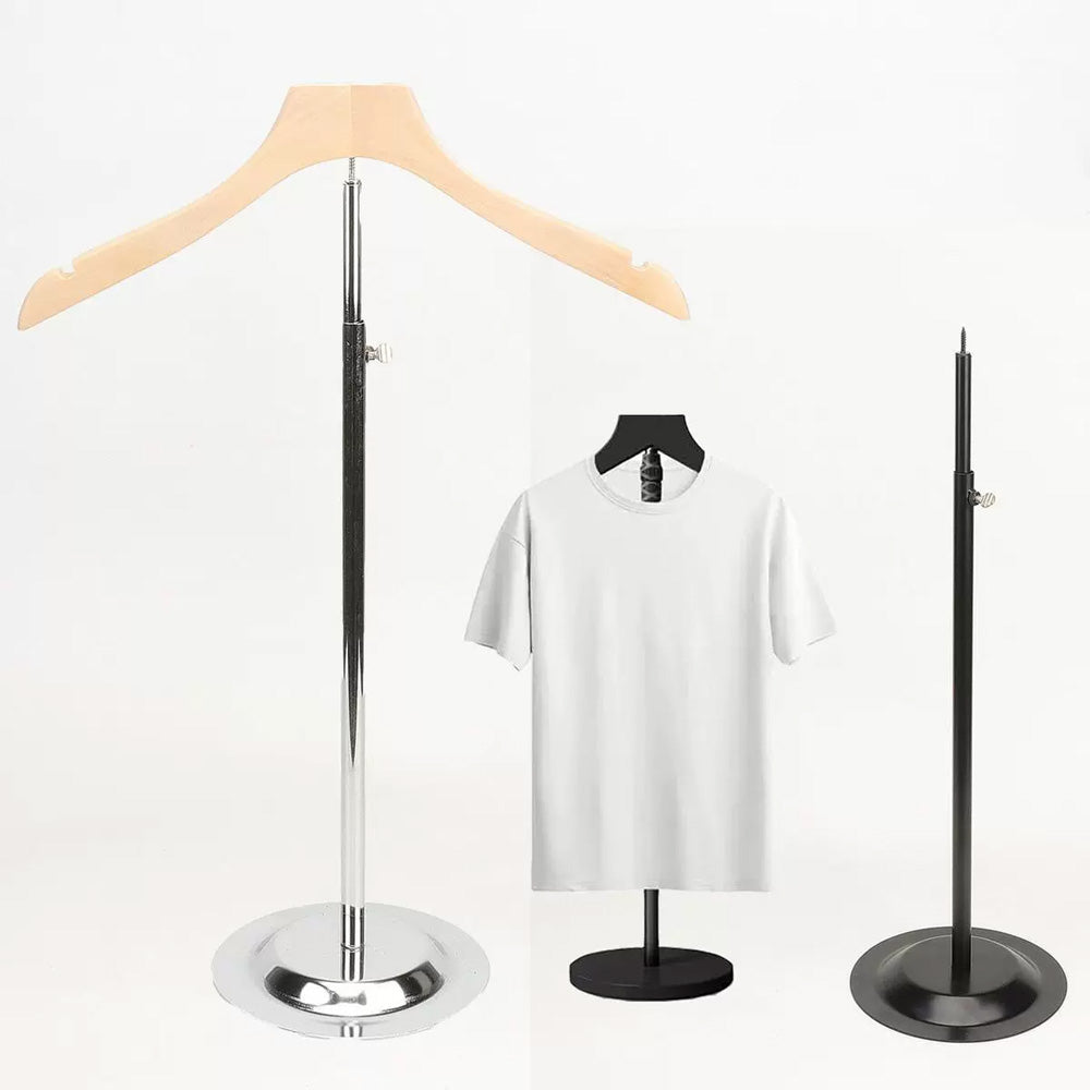 Adjustable Garment Display Stand with Wooden Hanger for Men, Women & Kids