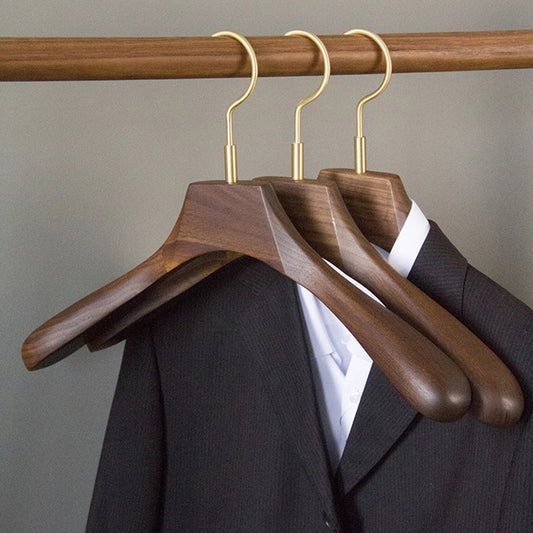 Premium Black Walnut Wood Hangers - Hotel Quality Non-Slip Wide Shoulder Coat Hangers