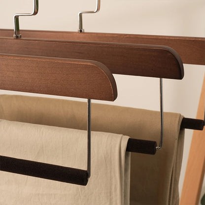 Natural Wooden Hanger with Velvet Bar - Multi-Use Pant Skirt Scarf Rack Organizer
