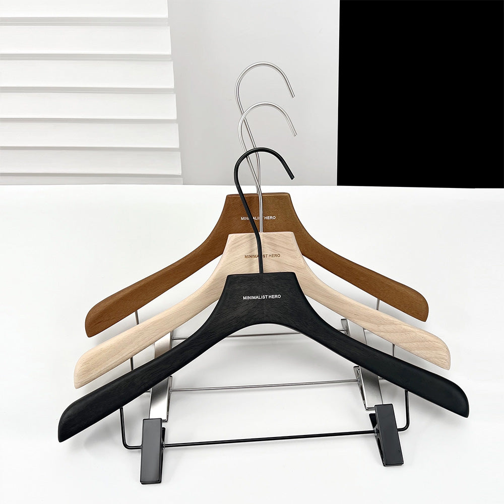 Men's Solid Wood Clothes Hangers | Suit Blazer Trouser Hanger | Walnut Black Natural
