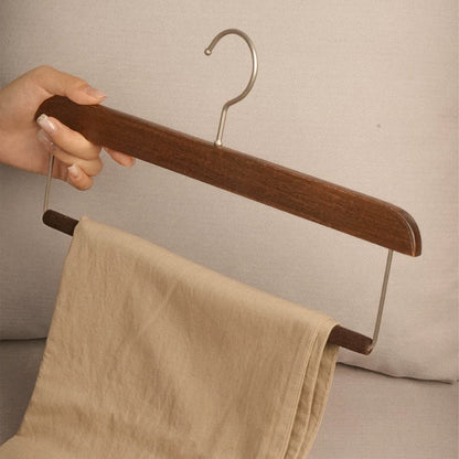 Solid Wood Pants Hanger with Non-Slip Flocked Bar & 360° Swivel Hook