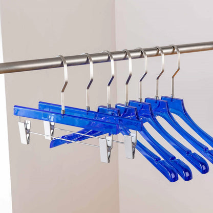 Premium Blue Acrylic Clothes Hanger with Pants Clip - Durable Unisex Store Display