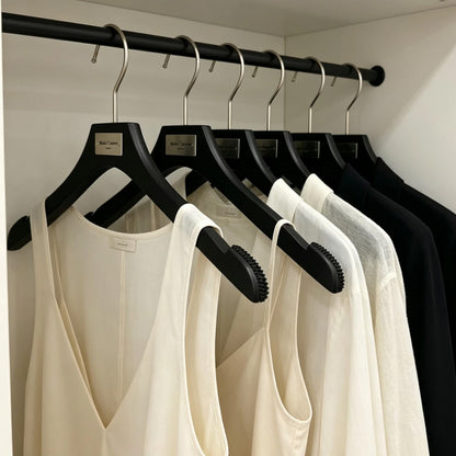 Matte Black Wooden Hangers, 50 Pack | Non-Slip Clothes & Pants Hangers