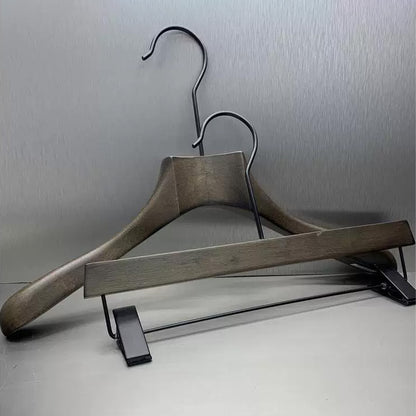 Custom Black Rubber Wood Hangers with Clips for Suits & Pants