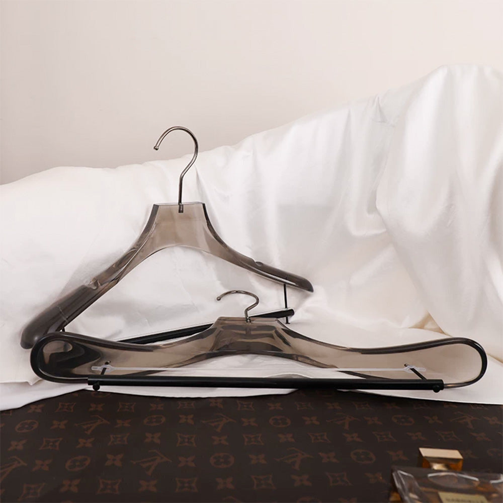 Smoke Gray Acrylic Suit Hanger with Non-Slip Pants Bar