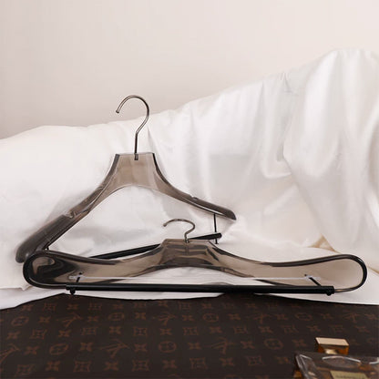 Smoke Gray Acrylic Suit Hanger with Non-Slip Pants Bar