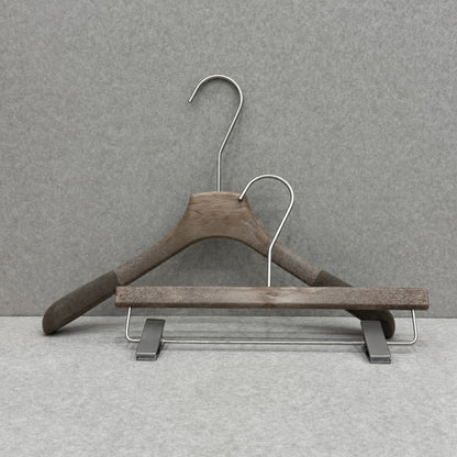 Non-Slip Flocked Resin Woodgrain Hangers for Clothing Stores