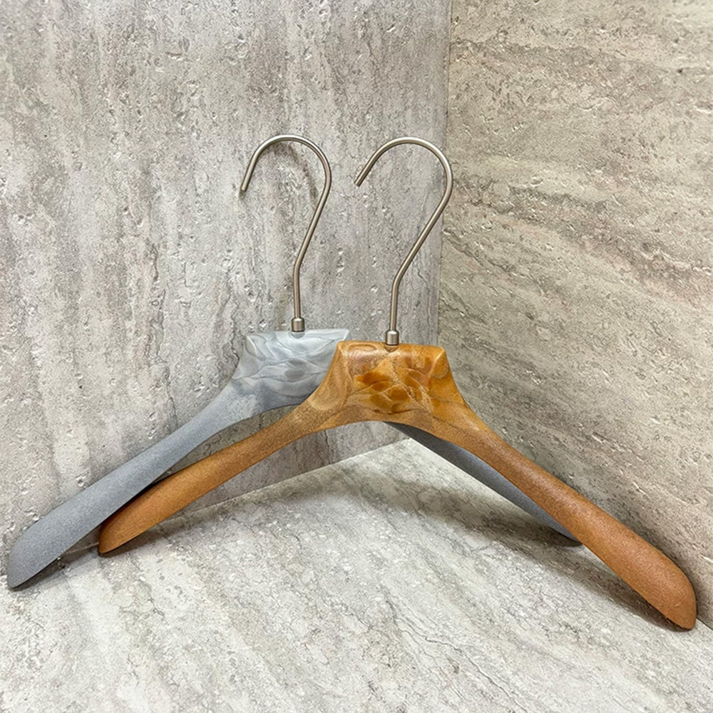 Custom ABS Wood Grain Resin Hangers with Clips for Boutique Stores
