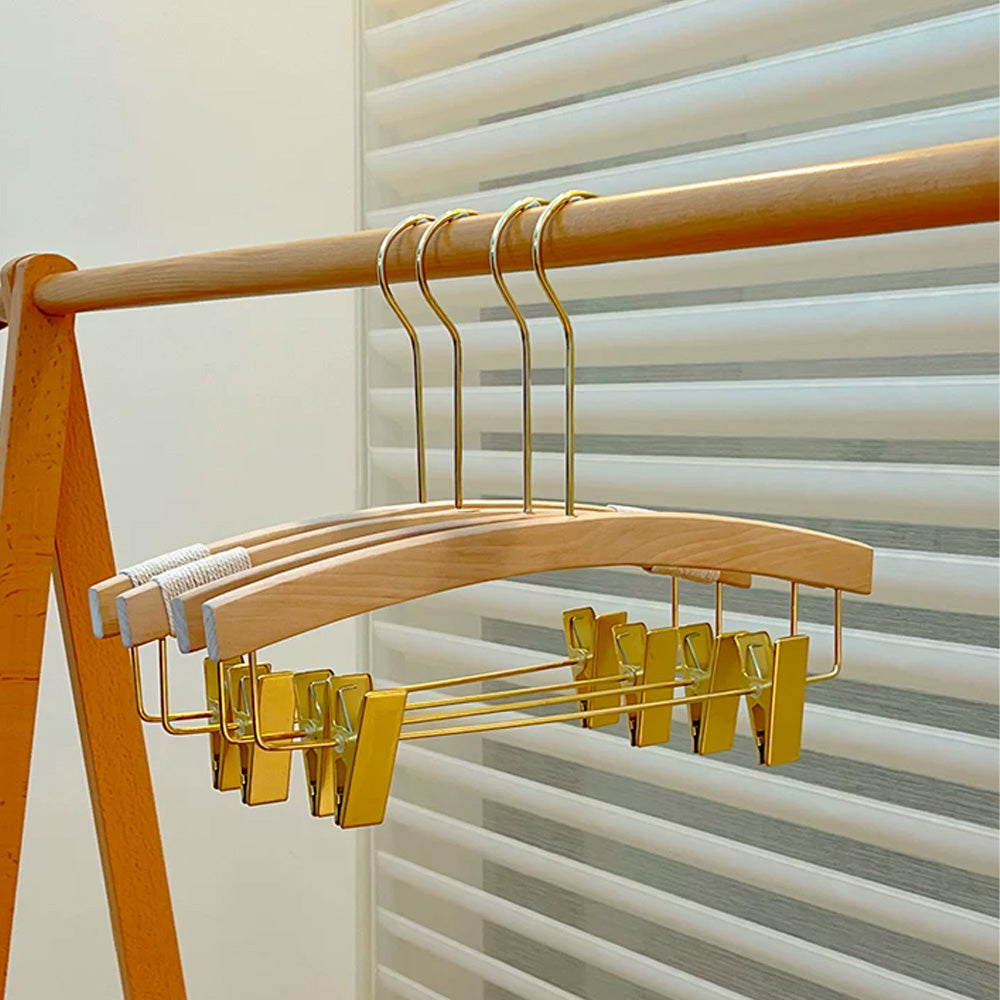 Wood Hanger Pants Clips for Women | Long Hook | No-Mark | Gold Silver Black