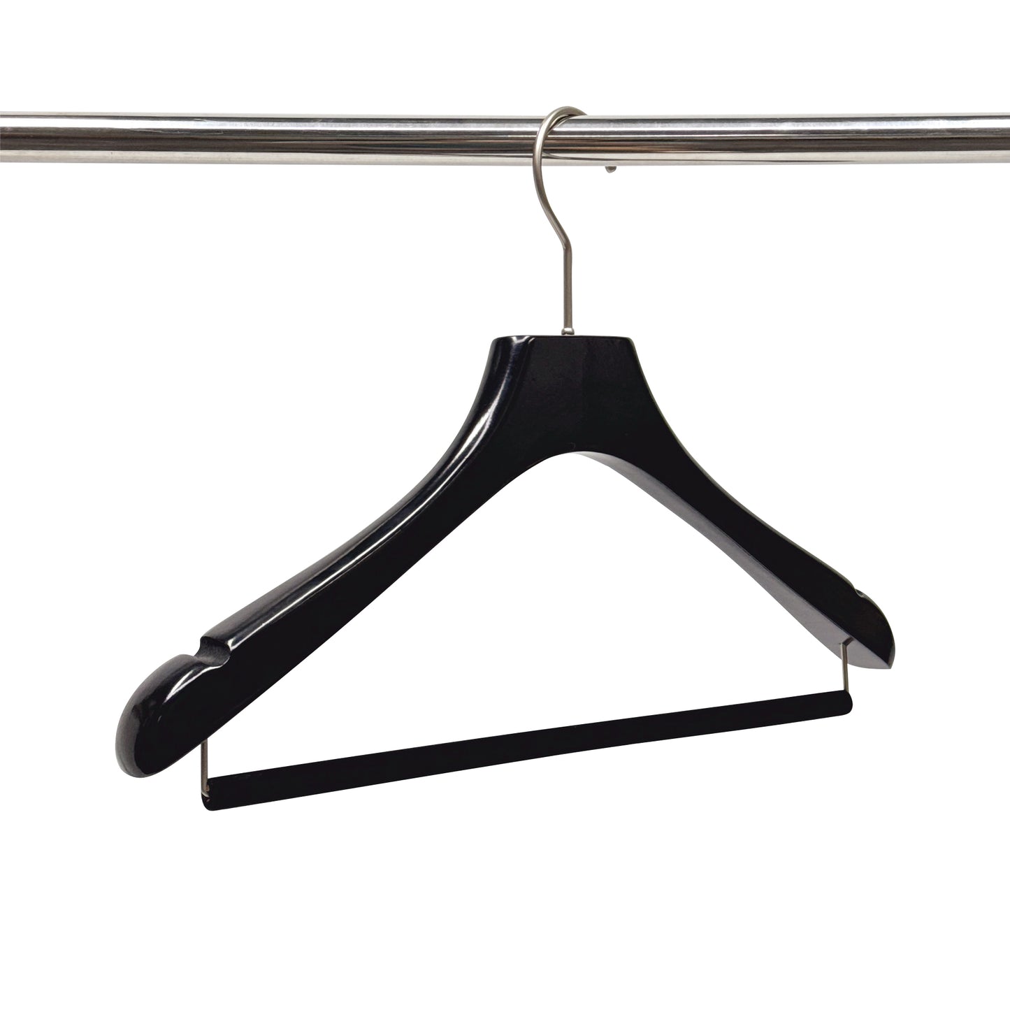 Black Luxury Wooden Suit Hangers with Pants Bar | Glossy Lacquer Jacket Hanger