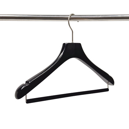Black Luxury Wooden Suit Hangers with Pants Bar | Glossy Lacquer Jacket Hanger