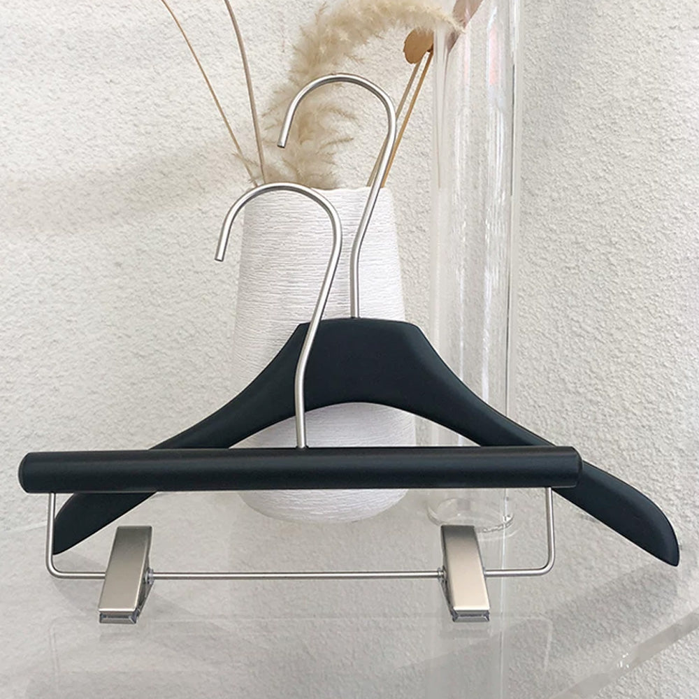 Black Wooden Kids Hangers & Pant Hangers with Adjustable Clips | Custom Logo
