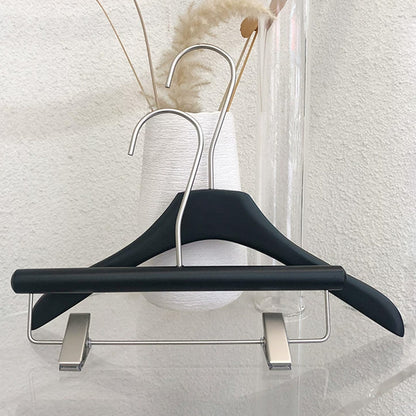 Black Wooden Kids Hangers & Pant Hangers with Adjustable Clips | Custom Logo