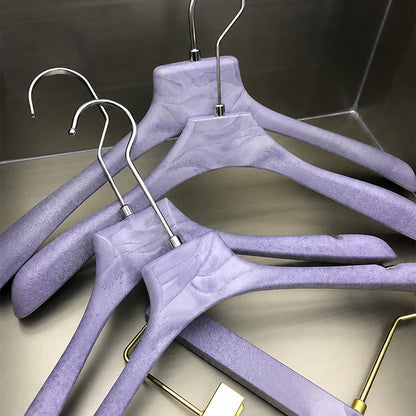 Purple Wood Grain Resin Hangers with Pants Clips for Boutiques