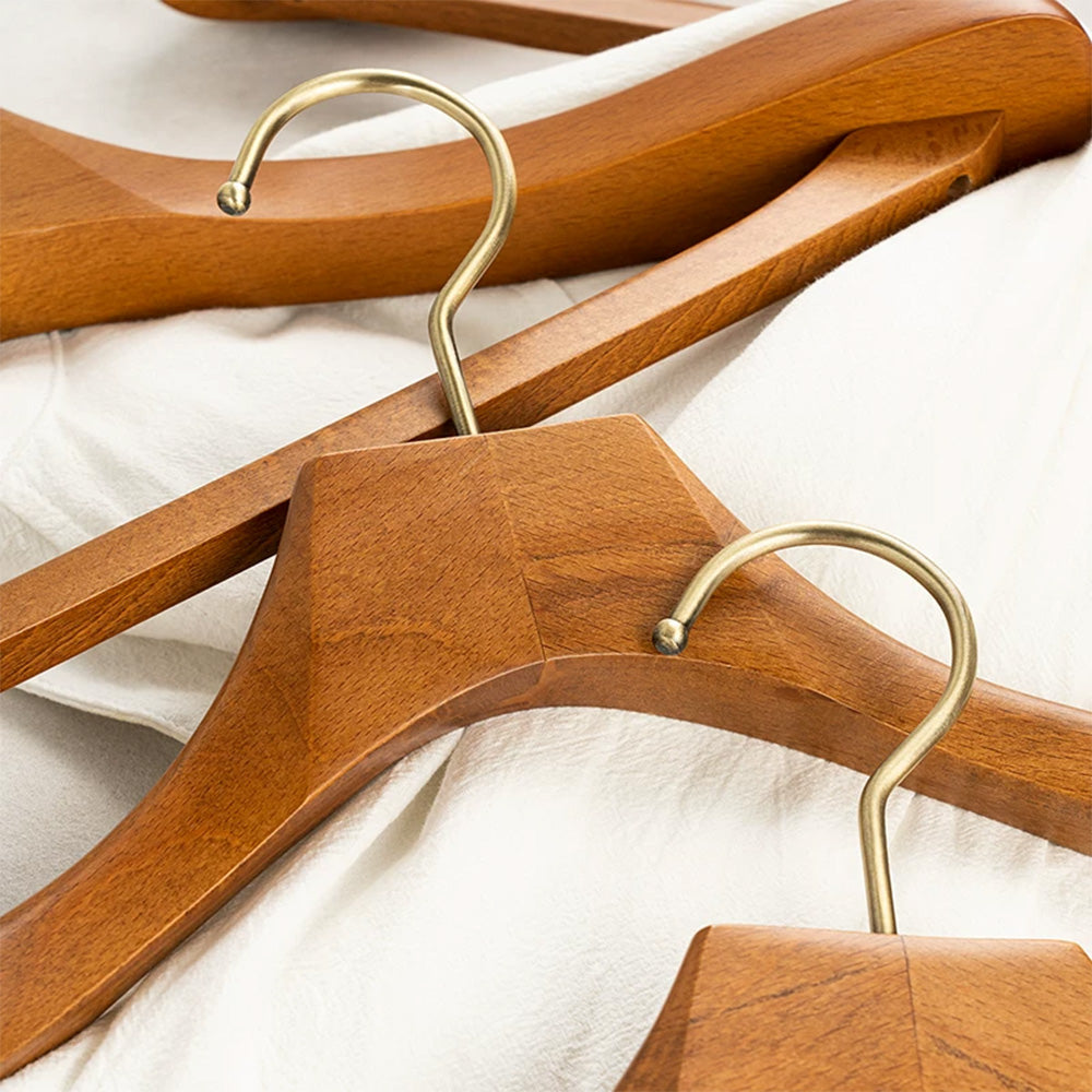Wide Shoulder Beech Wood Suit Hangers with Trouser Bar & 360° Swivel Hook
