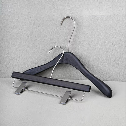 Custom Logo Black Oak Wooden Hangers with Clips for Boutique Stores