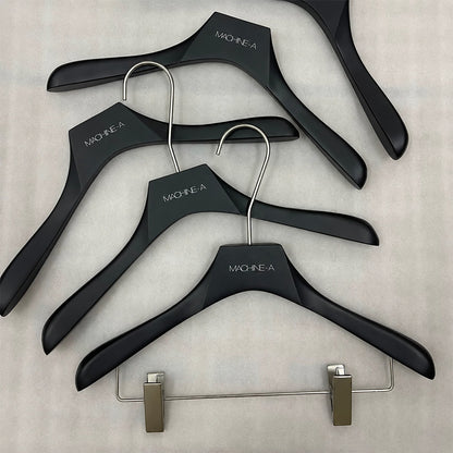 Custom Matte Black Wooden Hangers with Logo | Solid Wood Wholesale