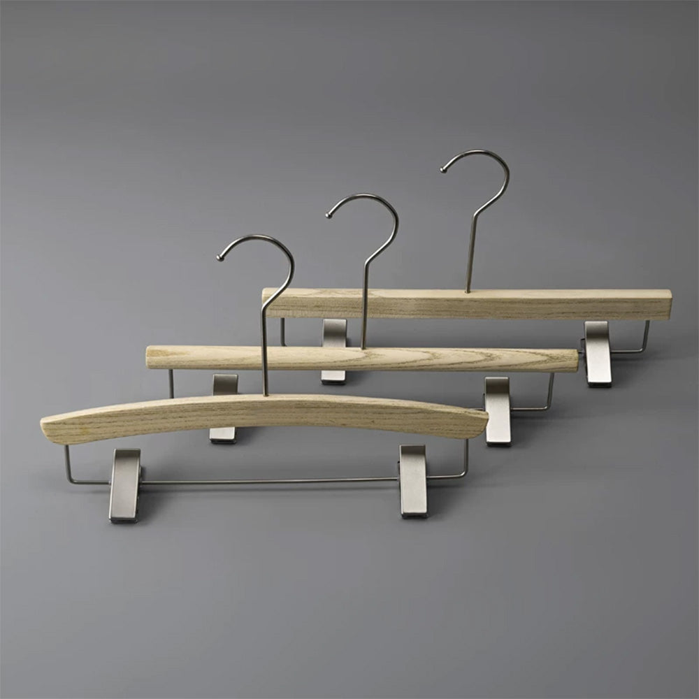 Custom Ash Wood Women’s Clothes & Pants Hangers with Clips Wholesale