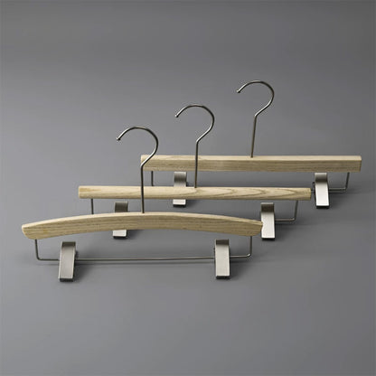 Custom Ash Wood Women’s Clothes & Pants Hangers with Clips Wholesale