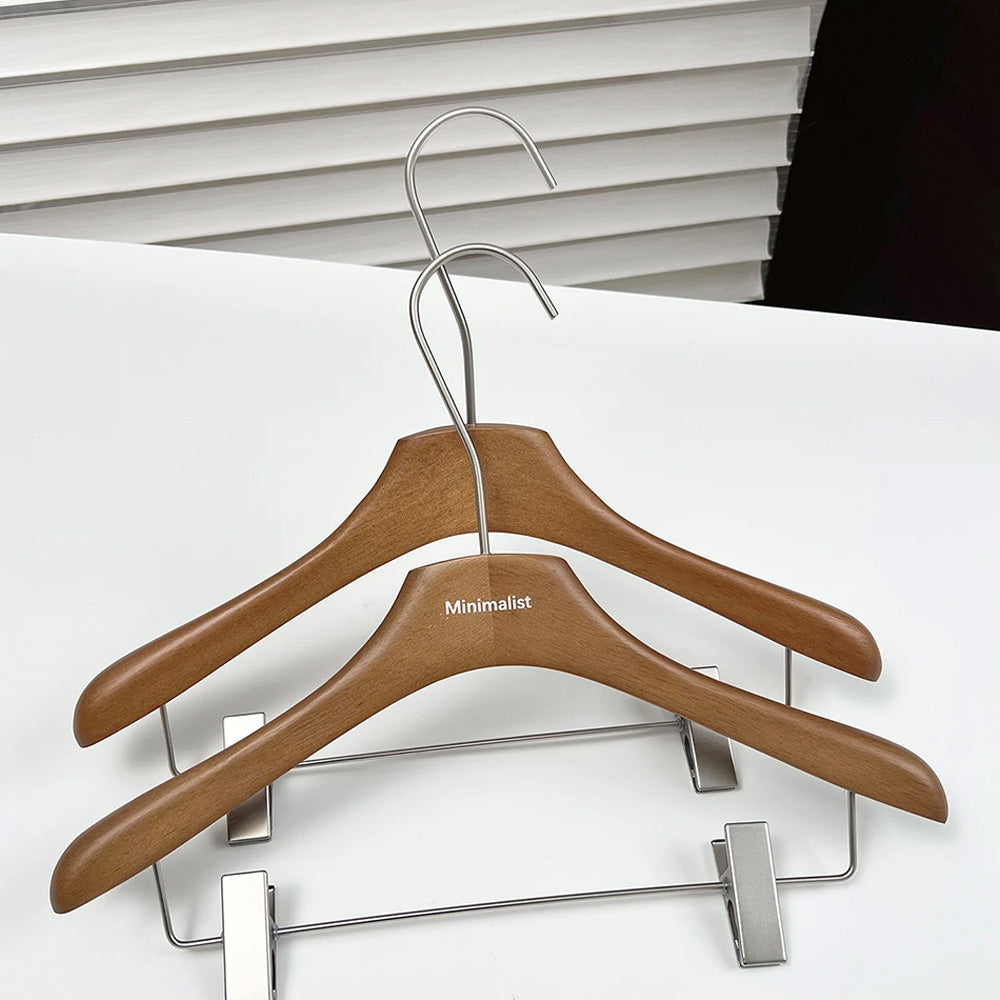 Wholesale Walnut Lacquered Wooden Hangers for Coats, Shirts, Suits & Trousers | OEM Custom