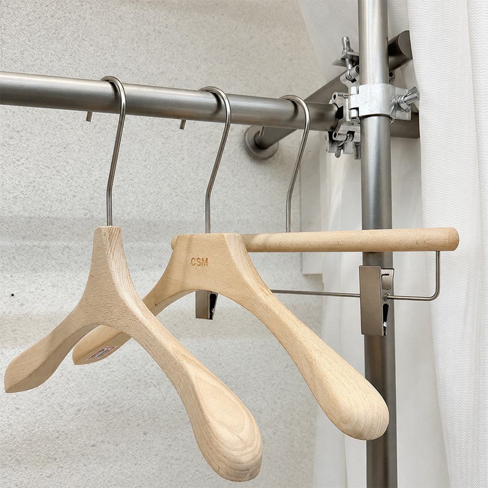 Wide Shoulder Beech Wood Hangers with Pants Bar – Natural Wood Suit Hangers