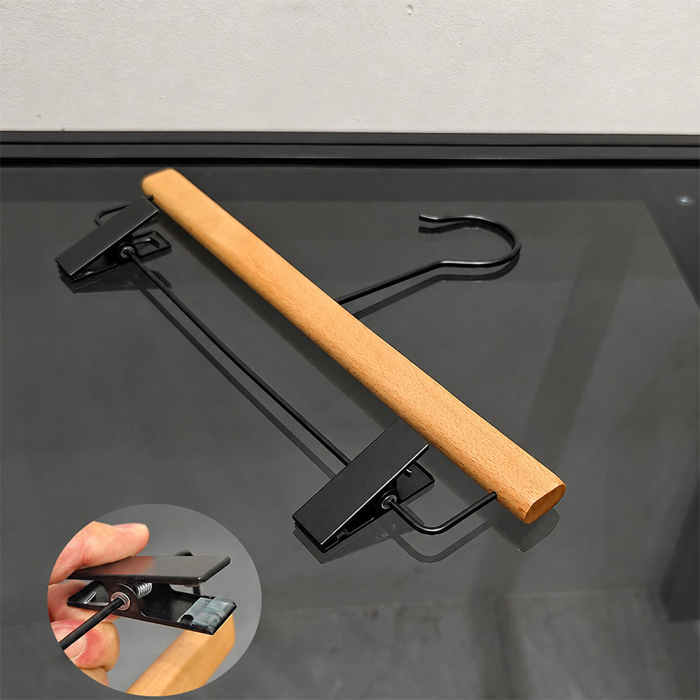 Custom Beech Wood Suit Hangers & Pants Hangers with Clips Wholesale