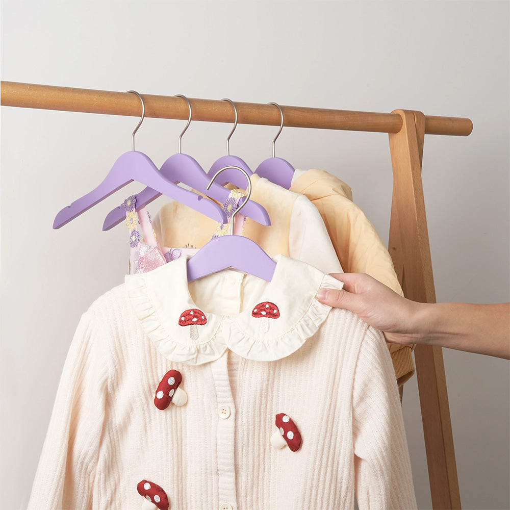 Colored Kids Wooden Hangers with 360° Swivel Hooks | Solid Beech Wood