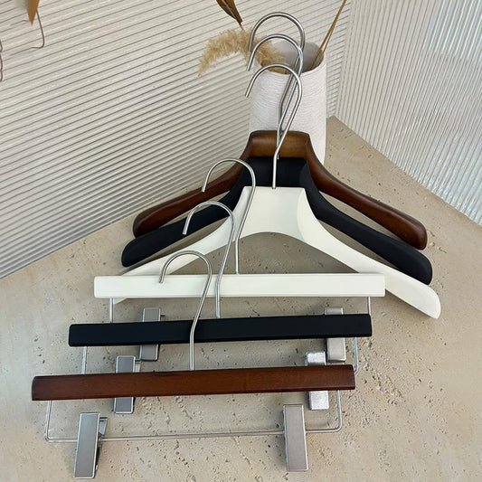 Solid Oak Wooden Hangers for Women with Adjustable Clips & 360° Swivel Hook