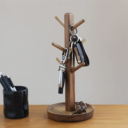 Solid Wood Jewelry Stand Tree with Catchall Dish | Necklace Organizer