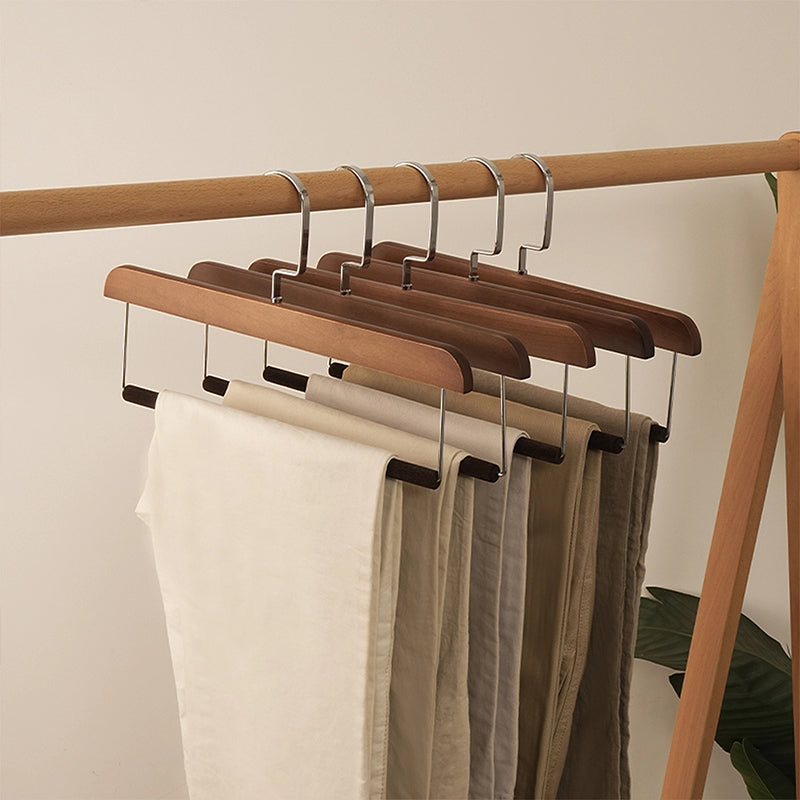 Natural Wooden Hanger with Velvet Bar - Multi-Use Pant Skirt Scarf Rack Organizer