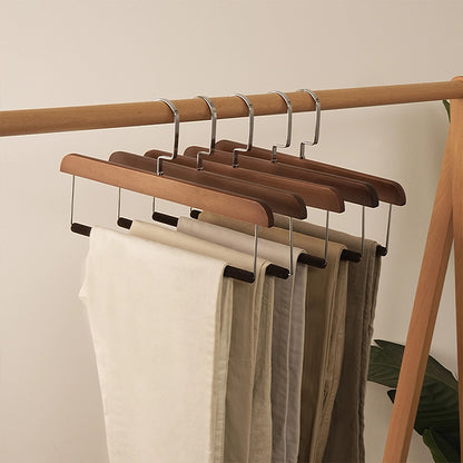 Natural Wooden Hanger with Velvet Bar - Multi-Use Pant Skirt Scarf Rack Organizer