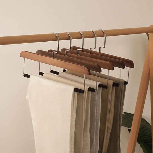 Natural Wooden Hanger with Velvet Bar - Multi-Use Pant Skirt Scarf Rack Organizer