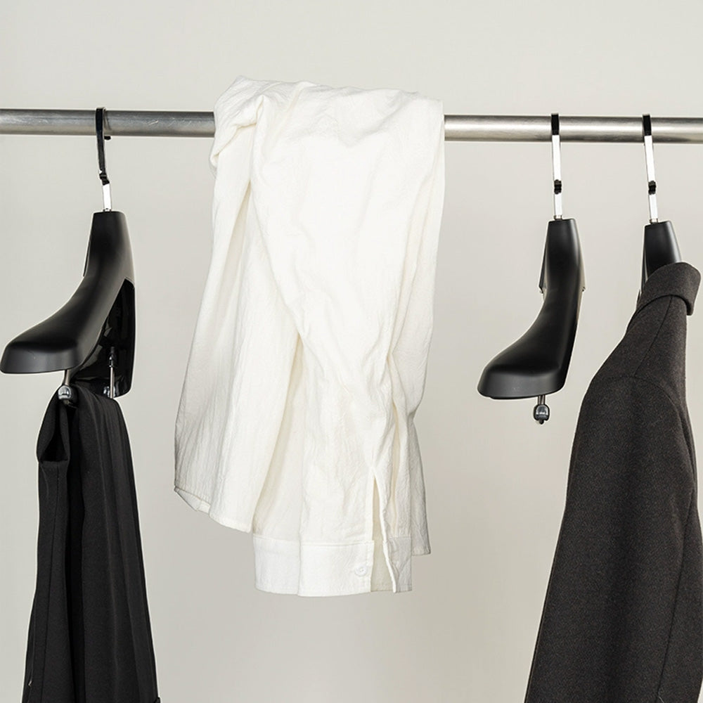Black Wide Shoulder Plastic Suit Hanger with Flocked Pants Bar