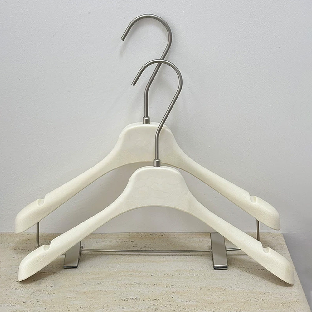 Wholesale Ivory ABS Resin Clothes Hangers with Custom Logo & Adjustable Clips
